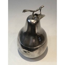 Seau à Glaçons en Forme de Poire en Métal Argenté à Poignée Feuillage — Teghini, Florence, Vers 1970