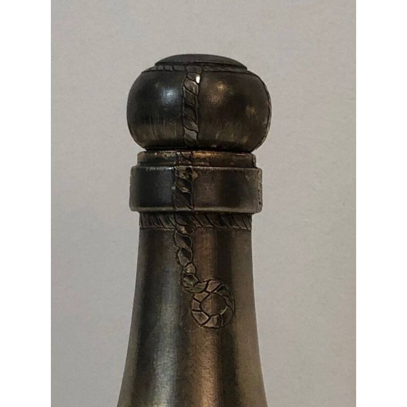 Silver-Plated and Brass Champagne Bottle-Form Cocktail Shaker — French Art Déco, Circa 1930