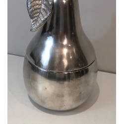 Seau à Glaçons en Forme de Poire en Métal Argenté à Poignée Feuillage — Teghini, Florence, Vers 1970