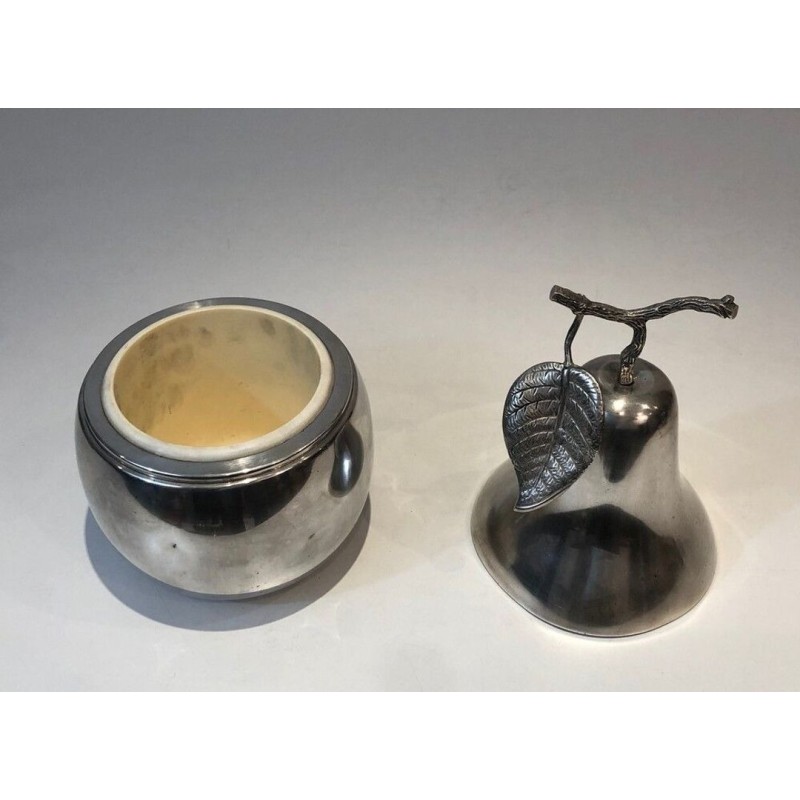 Seau à Glaçons en Forme de Poire en Métal Argenté à Poignée Feuillage — Teghini, Florence, Vers 1970