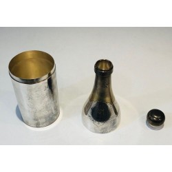 Silver-Plated and Brass Champagne Bottle-Form Cocktail Shaker — French Art Déco, Circa 1930