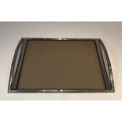 Faux-Bamboo Chrome and Smoked Glass Tray — In the Style of Jacques Adnet, French Work, Circa 1970
