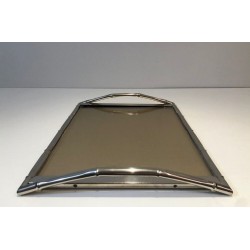 Faux-Bamboo Chrome and Smoked Glass Tray — In the Style of Jacques Adnet, French Work, Circa 1970