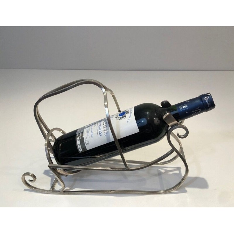 Silver-Plated Wire Sleigh-Form Wine Bottle Cradle — French Silversmith Work, Circa 1930