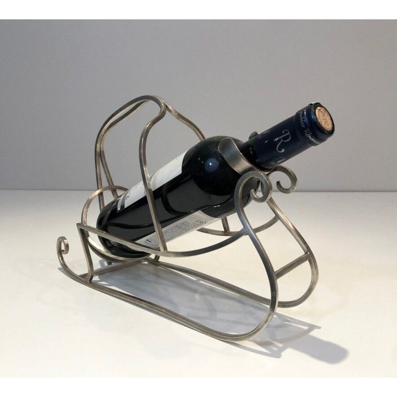 Silver-Plated Wire Sleigh-Form Wine Bottle Cradle — French Silversmith Work, Circa 1930