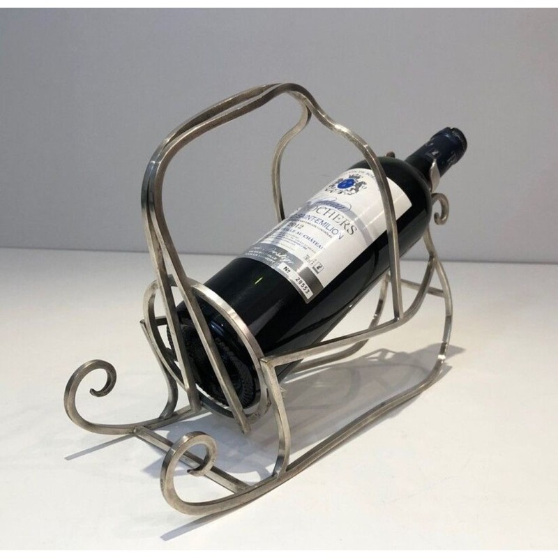Silver-Plated Wire Sleigh-Form Wine Bottle Cradle — French Silversmith Work, Circa 1930