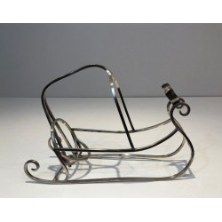 Silver-Plated Wire Sleigh-Form Wine Bottle Cradle — French Silversmith Work, Circa 1930