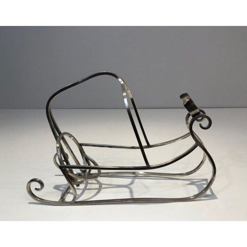Silver-Plated Wire Sleigh-Form Wine Bottle Cradle — French Silversmith Work, Circa 1930