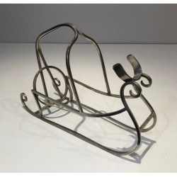 Silver-Plated Wire Sleigh-Form Wine Bottle Cradle — French Silversmith Work, Circa 1930