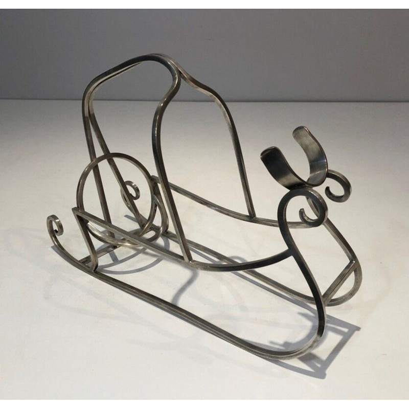 Silver-Plated Wire Sleigh-Form Wine Bottle Cradle — French Silversmith Work, Circa 1930