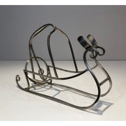Silver-Plated Wire Sleigh-Form Wine Bottle Cradle — French Silversmith Work, Circa 1930