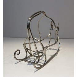 Silver-Plated Wire Sleigh-Form Wine Bottle Cradle — French Silversmith Work, Circa 1930