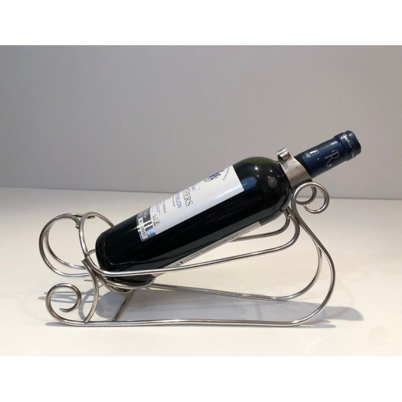 Silver-Plated Sleigh-Form Wine Bottle Cradle — French Silversmith Work, Circa 1930