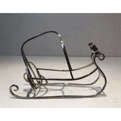 Silver-Plated Wire Sleigh-Form Wine Bottle Cradle — French Silversmith Work, Circa 1930