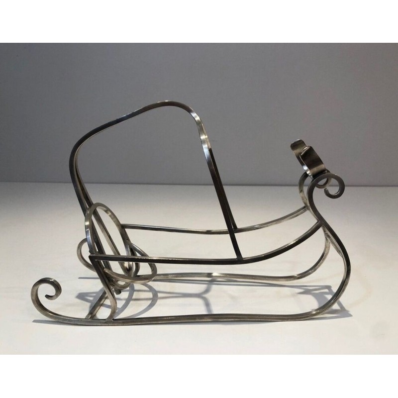 Silver-Plated Wire Sleigh-Form Wine Bottle Cradle — French Silversmith Work, Circa 1930