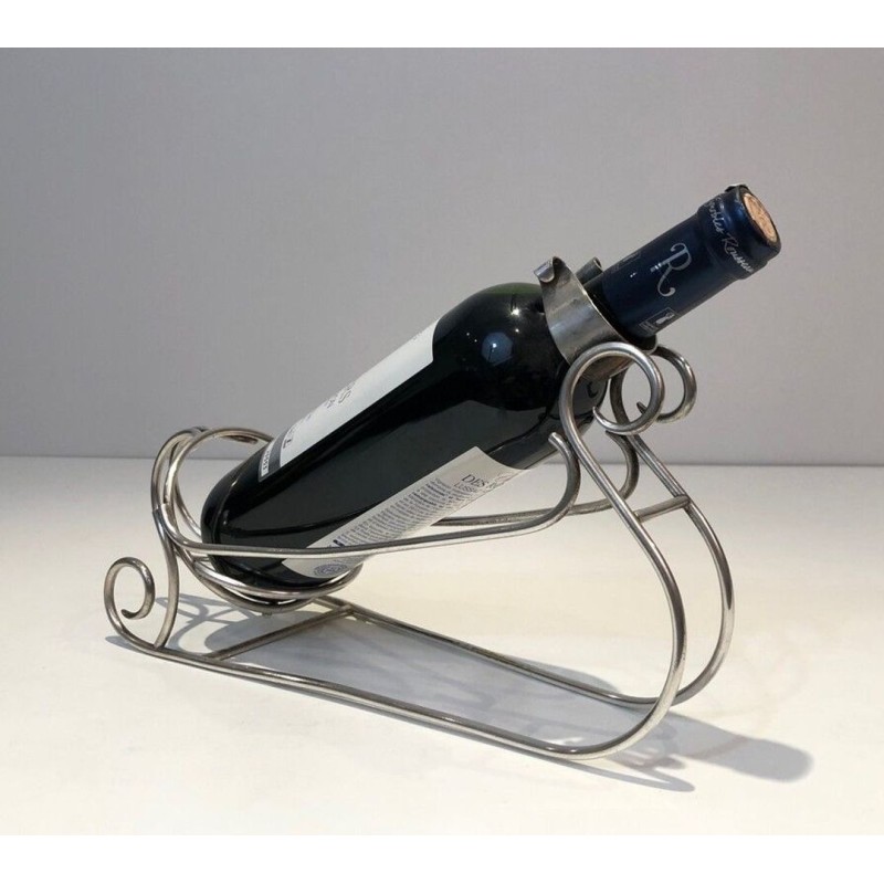 Silver-Plated Sleigh-Form Wine Bottle Cradle — French Silversmith Work, Circa 1930