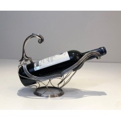Silver-Plated Gondola-Form Wine Bottle Cradle — French Silversmith Work, Circa 1930