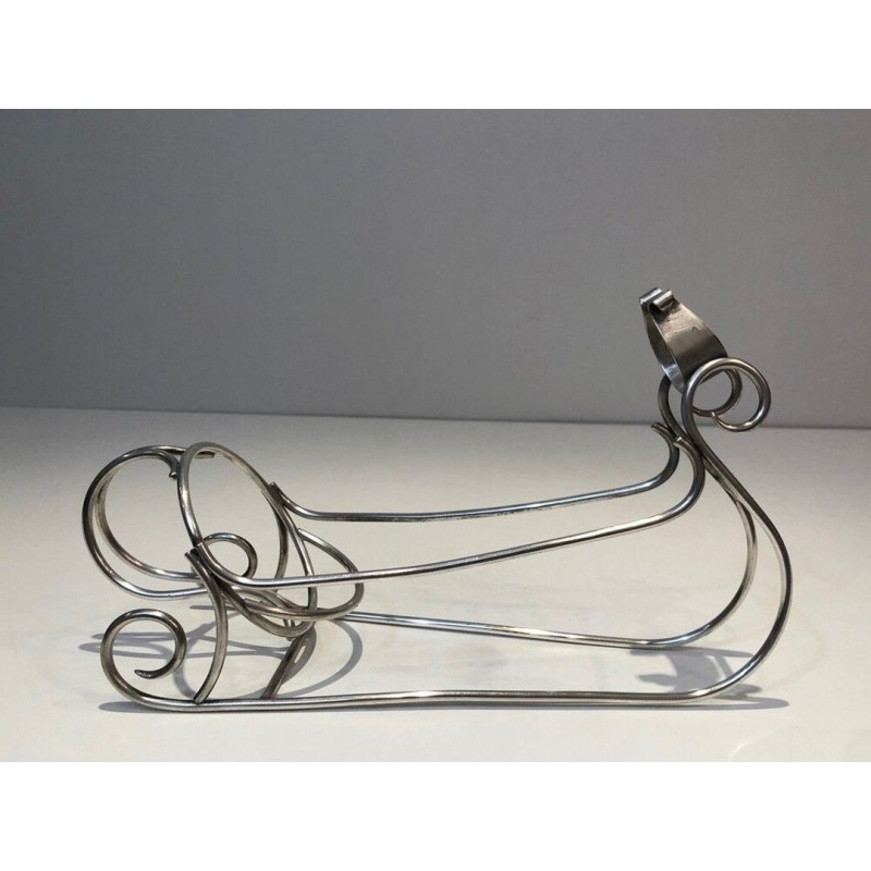 Silver-Plated Sleigh-Form Wine Bottle Cradle — French Silversmith Work, Circa 1930