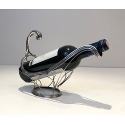 Silver-Plated Gondola-Form Wine Bottle Cradle — French Silversmith Work, Circa 1930