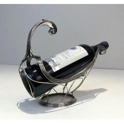 Silver-Plated Gondola-Form Wine Bottle Cradle — French Silversmith Work, Circa 1930