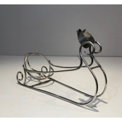 Porte-Bouteille en Forme de Traîneau en Métal Argenté — Travail d’Orfèvrerie Français, Vers 1930