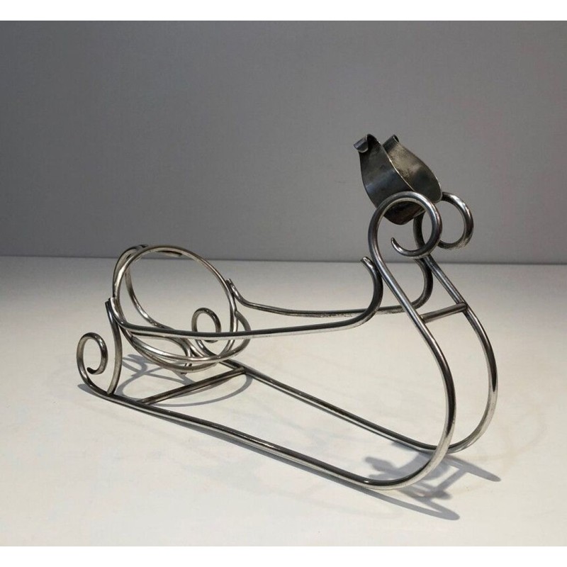 Silver-Plated Sleigh-Form Wine Bottle Cradle — French Silversmith Work, Circa 1930