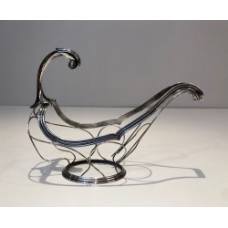 Silver-Plated Gondola-Form Wine Bottle Cradle — French Silversmith Work, Circa 1930