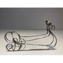Porte-Bouteille en Forme de Traîneau en Métal Argenté — Travail d’Orfèvrerie Français, Vers 1930