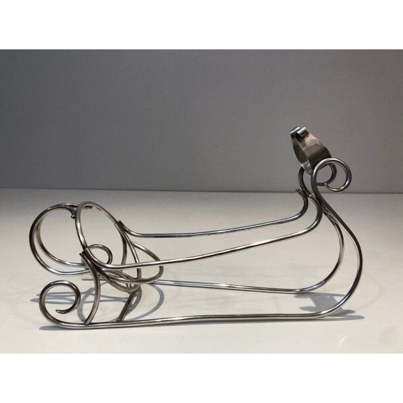 Silver-Plated Sleigh-Form Wine Bottle Cradle — French Silversmith Work, Circa 1930