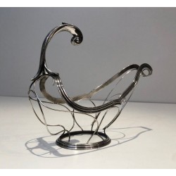 Silver-Plated Gondola-Form Wine Bottle Cradle — French Silversmith Work, Circa 1930