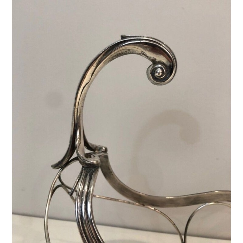 Silver-Plated Gondola-Form Wine Bottle Cradle — French Silversmith Work, Circa 1930