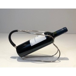 Silver-Plated Wire and Black Plastic Single-Bottle Wine Cradle — French Work, Circa 1970