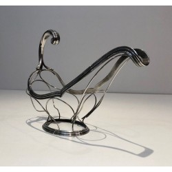 Silver-Plated Gondola-Form Wine Bottle Cradle — French Silversmith Work, Circa 1930