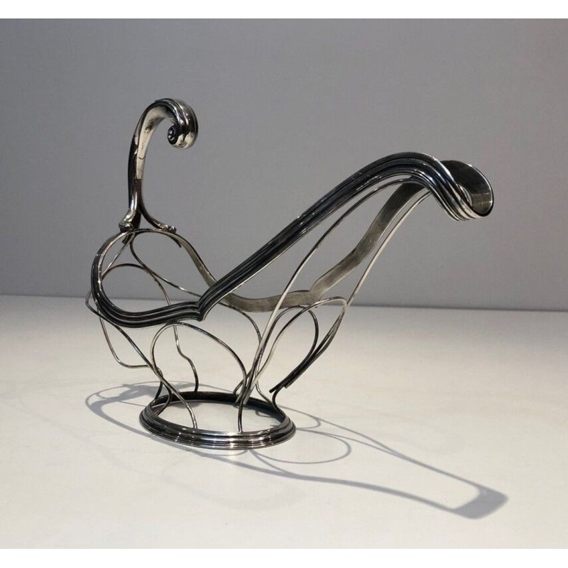 Silver-Plated Gondola-Form Wine Bottle Cradle — French Silversmith Work, Circa 1930