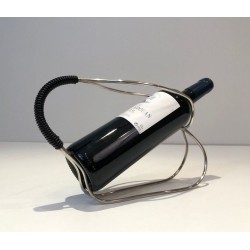 Silver-Plated Wire and Black Plastic Single-Bottle Wine Cradle — French Work, Circa 1970