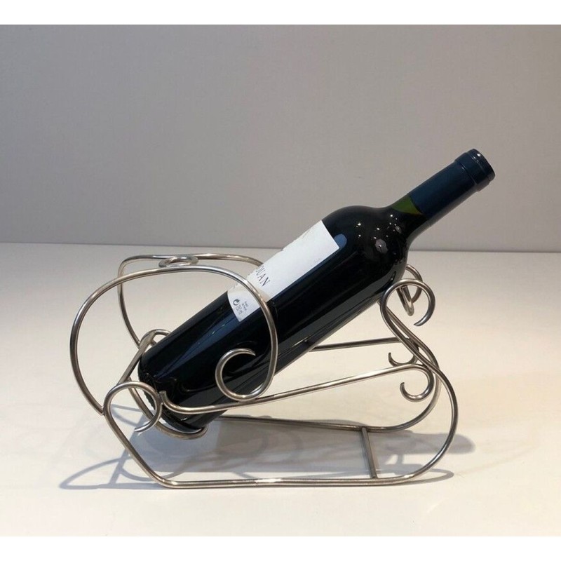 Silver-Plated Wire Wine Bottle Holder with Scrolled Art Deco Motifs — French Work, Circa 1930