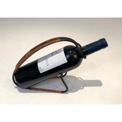 Black Lacquered Metal and Rattan Single-Bottle Wine Cradle — Scandinavian Work, Circa 1950