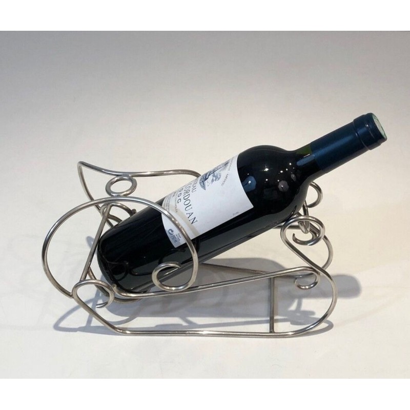 Silver-Plated Wire Wine Bottle Holder with Scrolled Art Deco Motifs — French Work, Circa 1930
