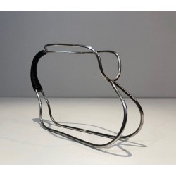 Silver-Plated Wire and Black Plastic Single-Bottle Wine Cradle — French Work, Circa 1970