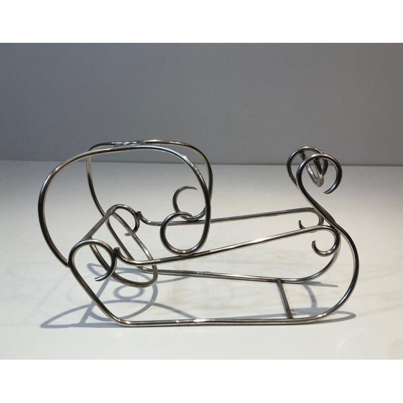 Silver-Plated Wire Wine Bottle Holder with Scrolled Art Deco Motifs — French Work, Circa 1930