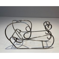 Silver-Plated Wire Wine Bottle Holder with Scrolled Art Deco Motifs — French Work, Circa 1930