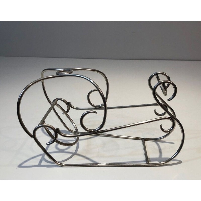 Silver-Plated Wire Wine Bottle Holder with Scrolled Art Deco Motifs — French Work, Circa 1930