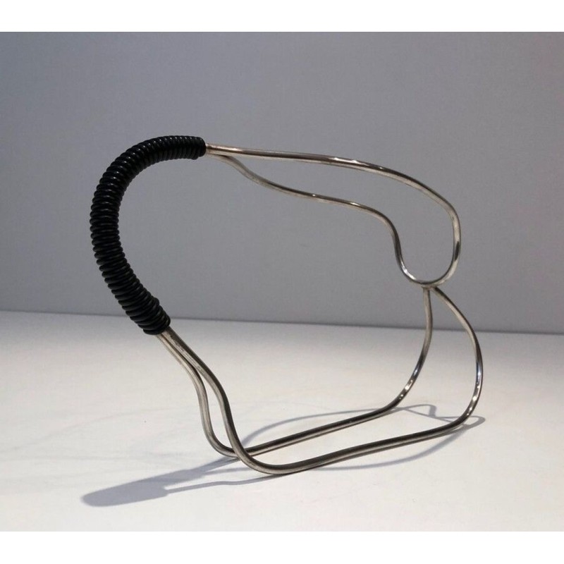 Silver-Plated Wire and Black Plastic Single-Bottle Wine Cradle — French Work, Circa 1970