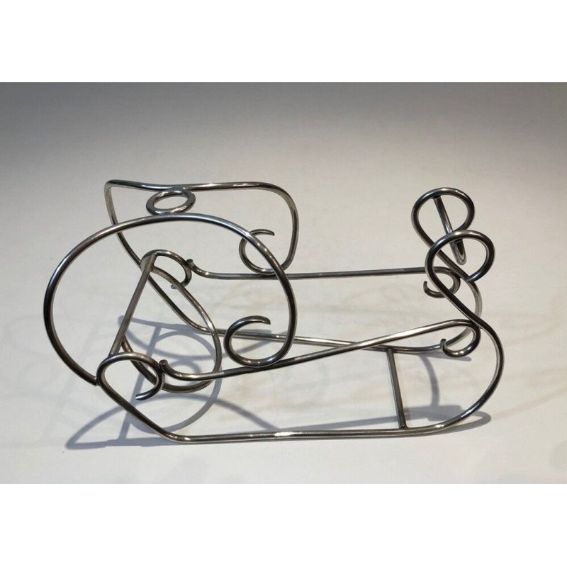 Silver-Plated Wire Wine Bottle Holder with Scrolled Art Deco Motifs — French Work, Circa 1930