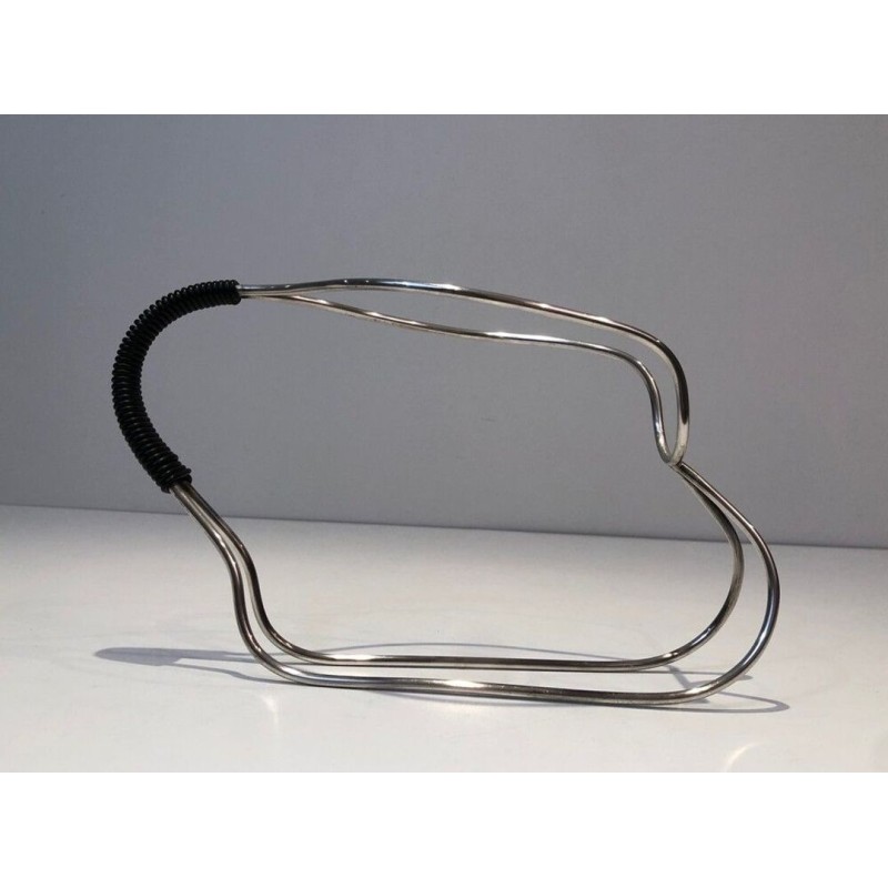Silver-Plated Wire and Black Plastic Single-Bottle Wine Cradle — French Work, Circa 1970