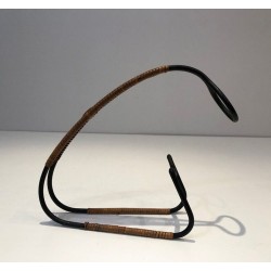 Black Lacquered Metal and Rattan Single-Bottle Wine Cradle — Scandinavian Work, Circa 1950