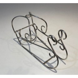 Silver-Plated Wire Wine Bottle Holder with Scrolled Art Deco Motifs — French Work, Circa 1930