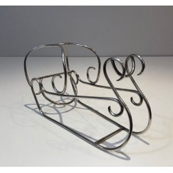 Silver-Plated Wire Wine Bottle Holder with Scrolled Art Deco Motifs — French Work, Circa 1930