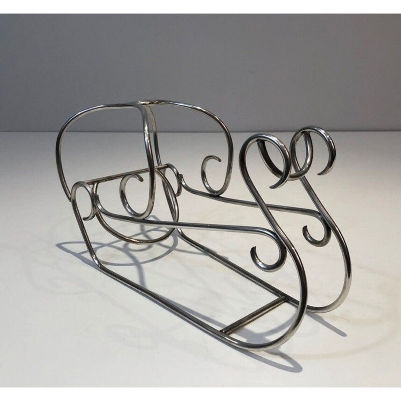 Silver-Plated Wire Wine Bottle Holder with Scrolled Art Deco Motifs — French Work, Circa 1930