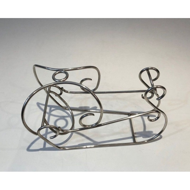 Silver-Plated Wire Wine Bottle Holder with Scrolled Art Deco Motifs — French Work, Circa 1930